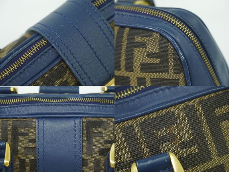 Authentic Fendi Zucca Handbag Canvas Brown Blue 8bn069 Zucca Bag Pre-owned