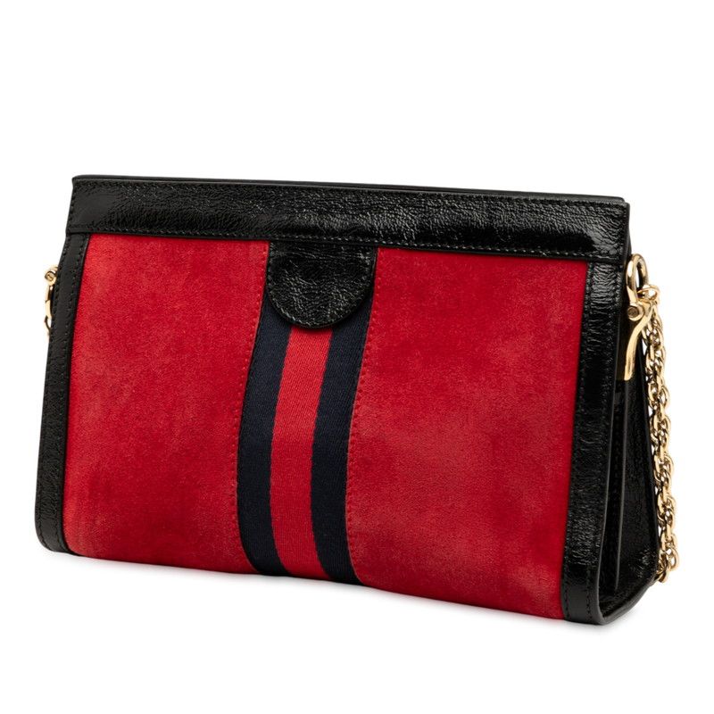 Gucci Ophidia Sherry Line Chain Shoulder Bag 503877 Red Black Suede Leather