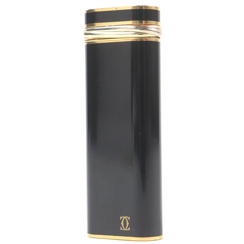 Cartier Trinity Deubre C Oval Shape Smoking Tool Gas Lighter Black Gold Swiss