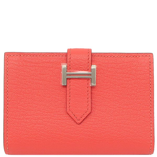 Hermes Card Case Bearn Chevre Rose Texas Silver Hardware Unused Business Card