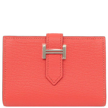 Hermes Card Case Bearn Chevre Rose Texas Silver Hardware Unused Business Card