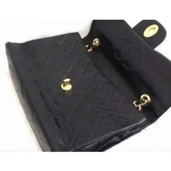Authentic CHANEL Jumbo Maxi XL 24K Gold Flap Bag Lambskin Chain Shoulder Black — view 11