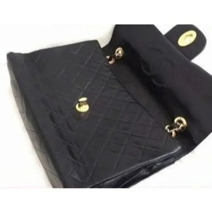 Authentic CHANEL Jumbo Maxi XL 24K Gold Flap Bag Lambskin Chain Shoulder Black — view 11