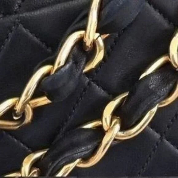 Authentic CHANEL Jumbo Maxi XL 24K Gold Flap Bag Lambskin Chain Shoulder Black — view 15