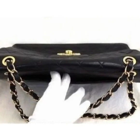 Authentic CHANEL Jumbo Maxi XL 24K Gold Flap Bag Lambskin Chain Shoulder Black — view 4