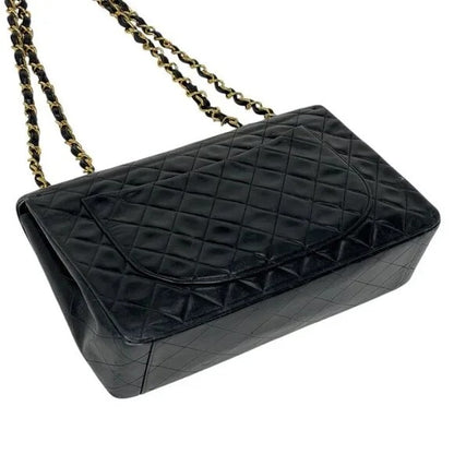 Authentic CHANEL Jumbo Maxi XL 24K Gold Flap Bag Lambskin Chain Shoulder Black — view 7