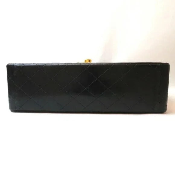 Authentic CHANEL Jumbo Maxi XL 24K Gold Flap Bag Lambskin Chain Shoulder Black — view 8