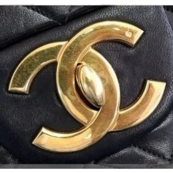 Authentic CHANEL Jumbo Maxi XL 24K Gold Flap Bag Lambskin Chain Shoulder Black — view 10