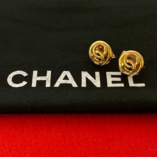 Chanel Vintage Coco Mark Motif Earrings Ear Cuff Accessories Gold 10010
