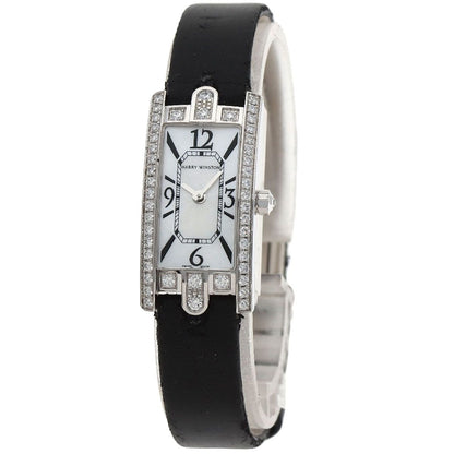 Harry Winston Avenue-c Mini Watch 18K White Gold Leather Shell