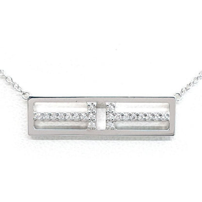Tiffany & Co 18K White Gold T Two Open Vertical Diamond Necklace