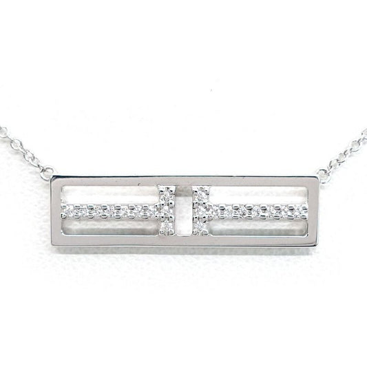 Tiffany & Co 18K White Gold T Two Open Vertical Diamond Necklace