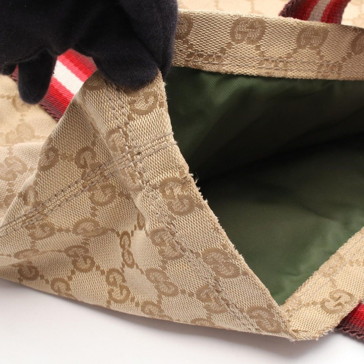 Gucci Tote GG Crystal Beige Red Canvas Leather — view 9