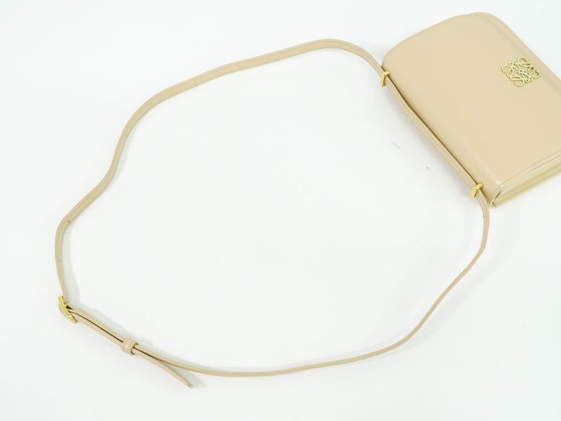 Authentic Loewe Goya Small Shoulder Bag Pochette Leather Beige Goya Bag