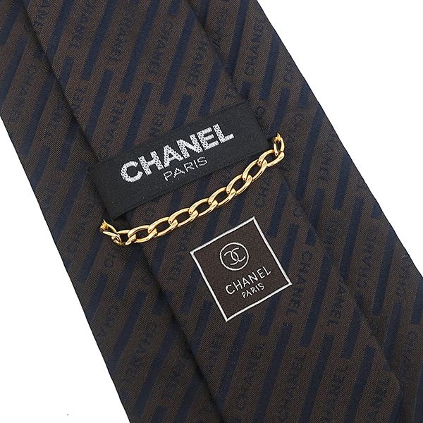 Chanel Necktie Chanel Logo 9.5cm (3.74in) Silk Brown and Navy Brown and Navy
