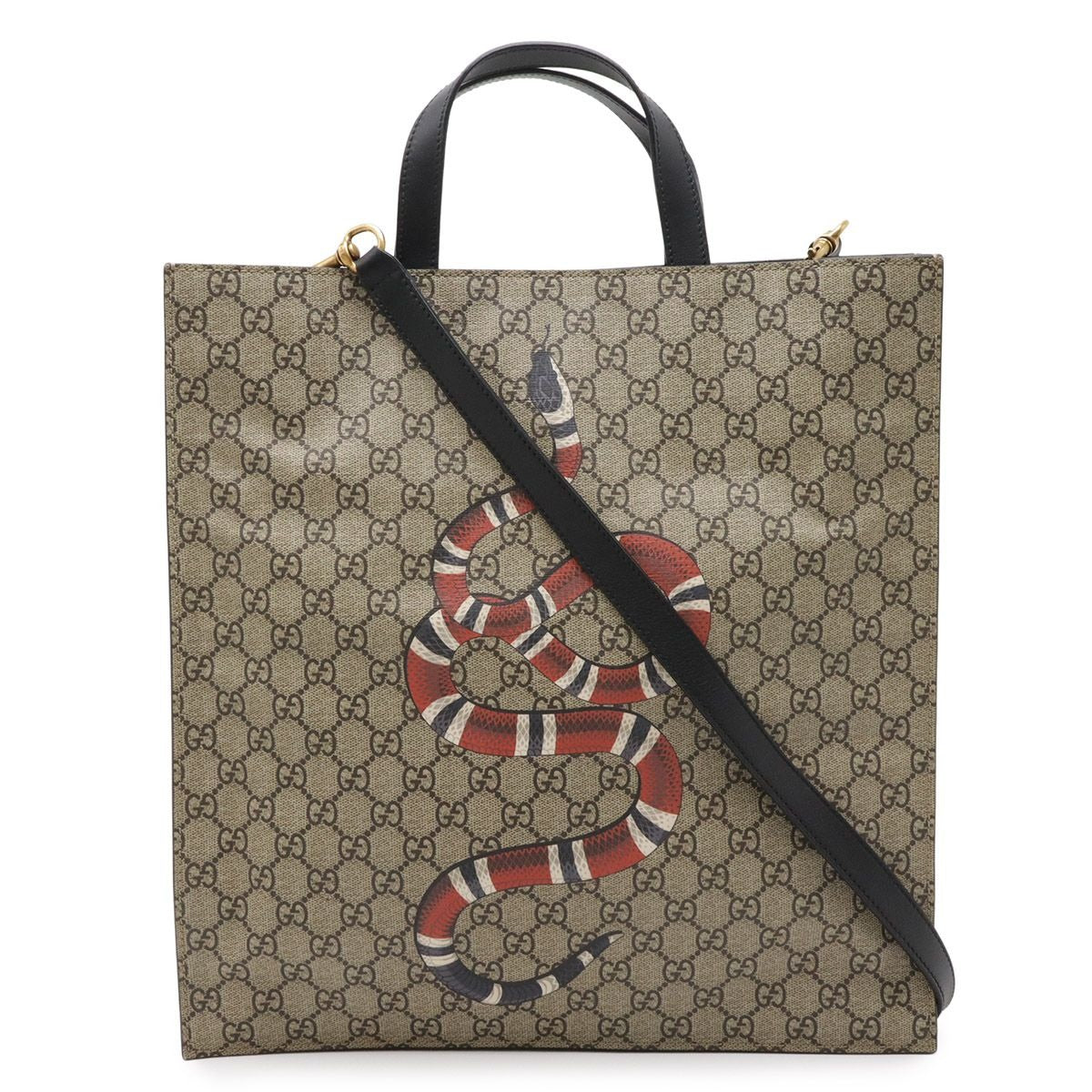 Gucci GG Supreme Bee Print Bee Tote 2-Way Shoulder Bag Leather Khaki Beige Black