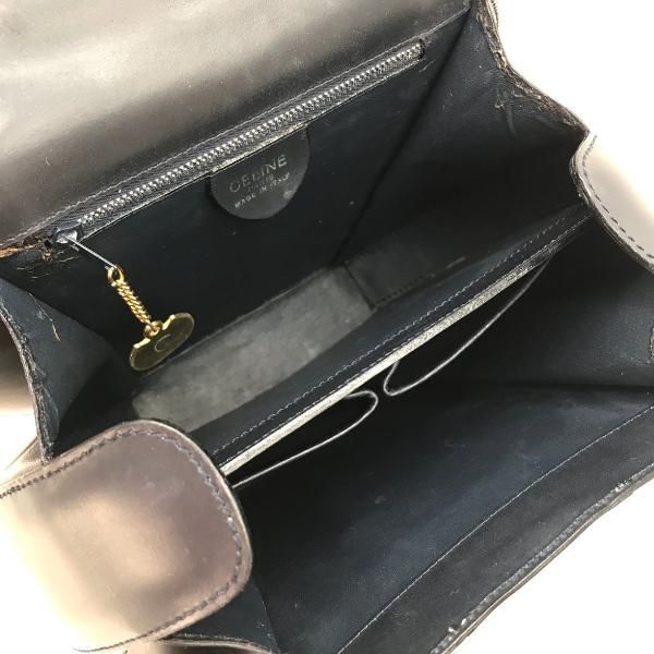 Celine Leather Ribbon Hand Bag Navy Gold