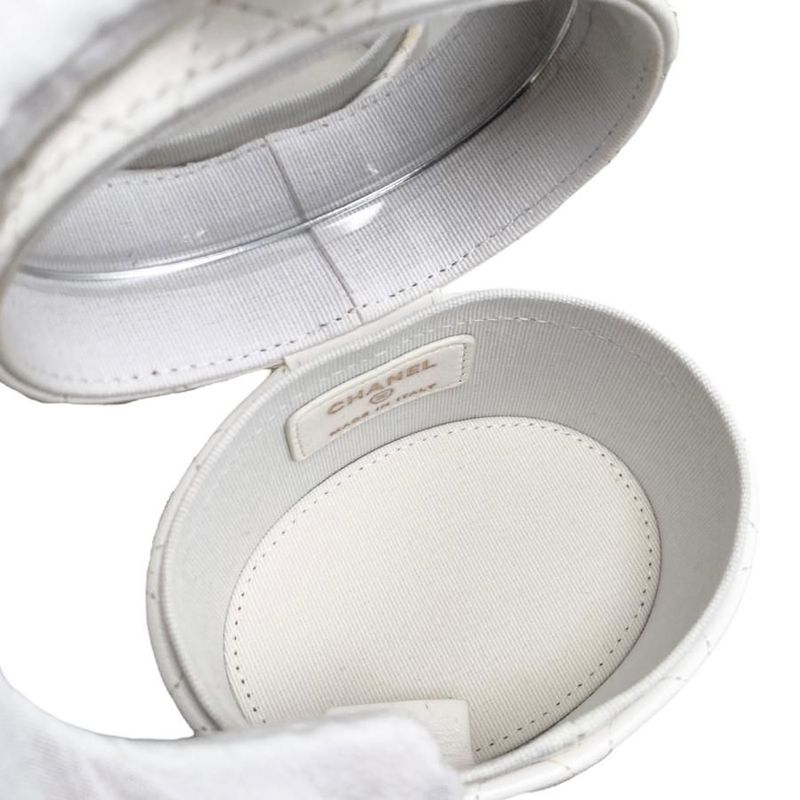 Chanel Shoulder Bag Vanity Mini Matelasse Lambskin Coco Mark Chain White Gold