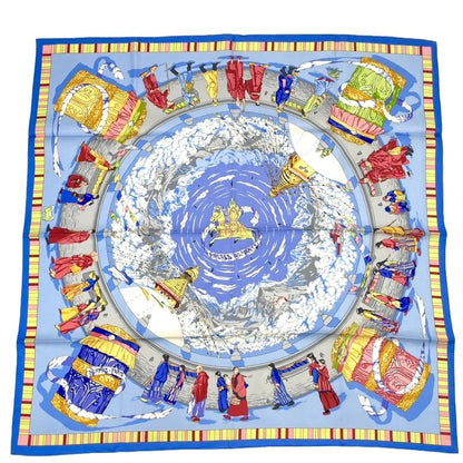 Hermes Carre 90 Prieres AU VENT Prayer In The Wind Silk Scarf Blue