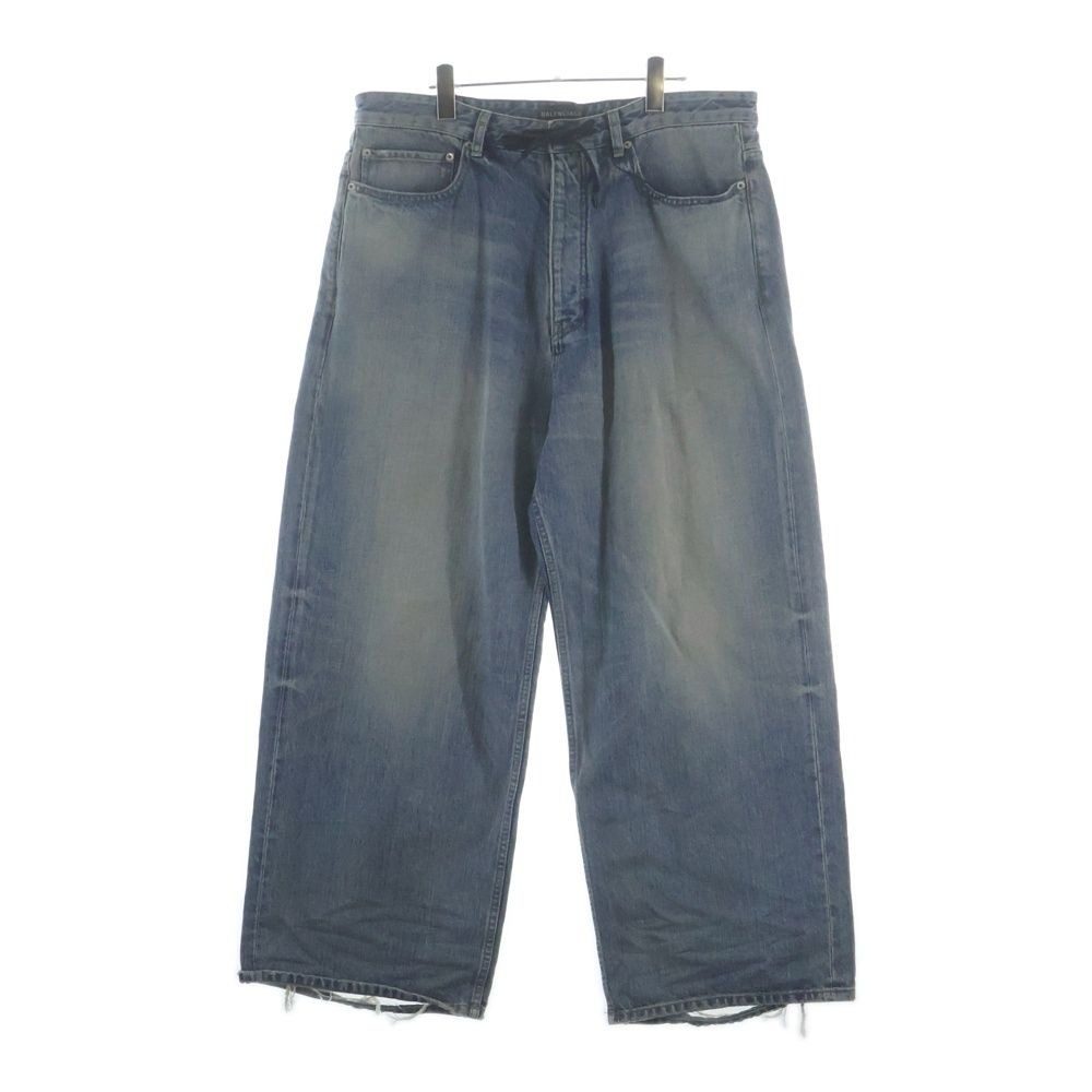 Balenciaga Oversize Baggy Denim Pants Distressed Drawstring Button Fly Indigo