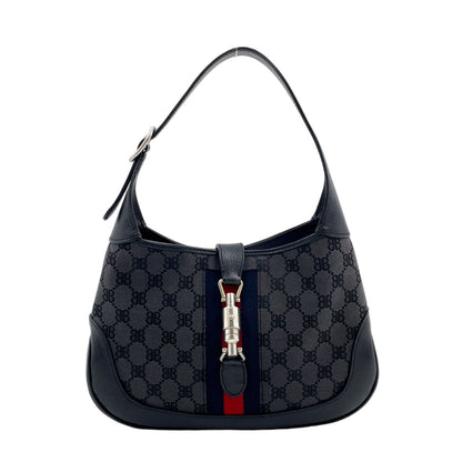 Gucci Jackie Leather Canvas Gray Black Multicolor Handbag Silver