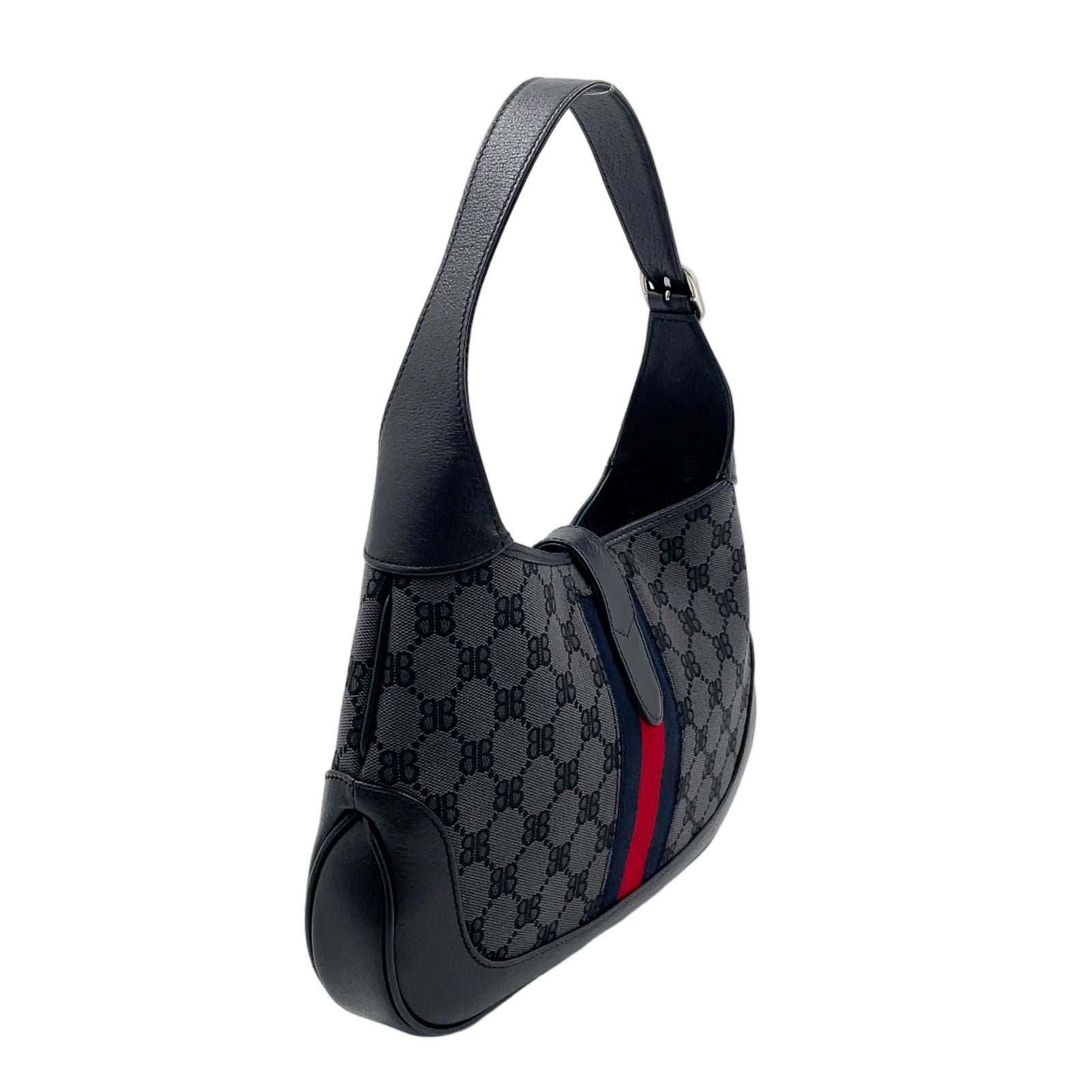 Gucci Jackie Leather Canvas Gray Black Multicolor Handbag Silver — view 2