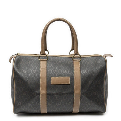 Dior Vintage Small Travel Boston Dark Gray Brown Honeycomb Canvas Shoulder Bag