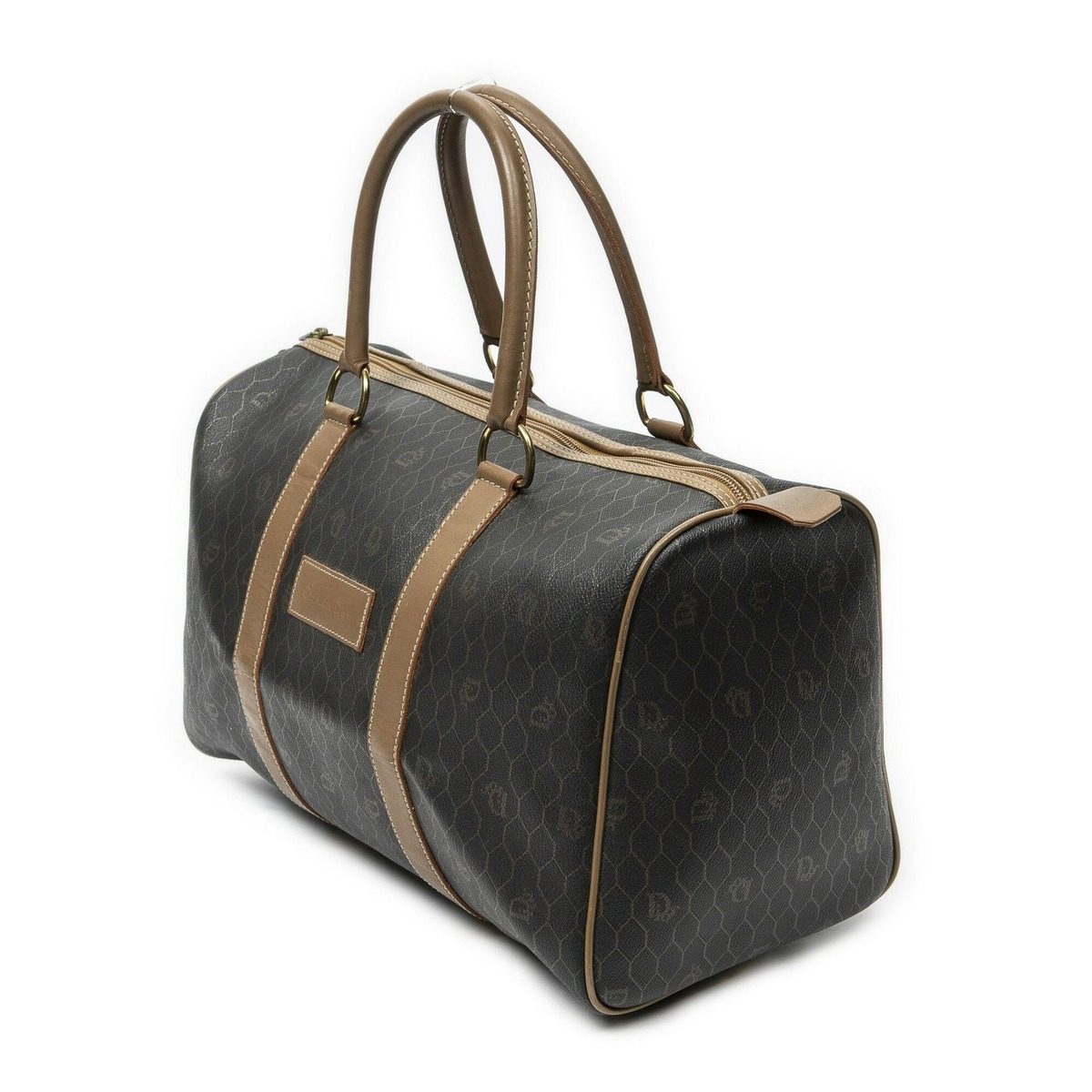 Dior Vintage Small Travel Boston Dark Gray Brown Honeycomb Canvas Shoulder Bag — view 2