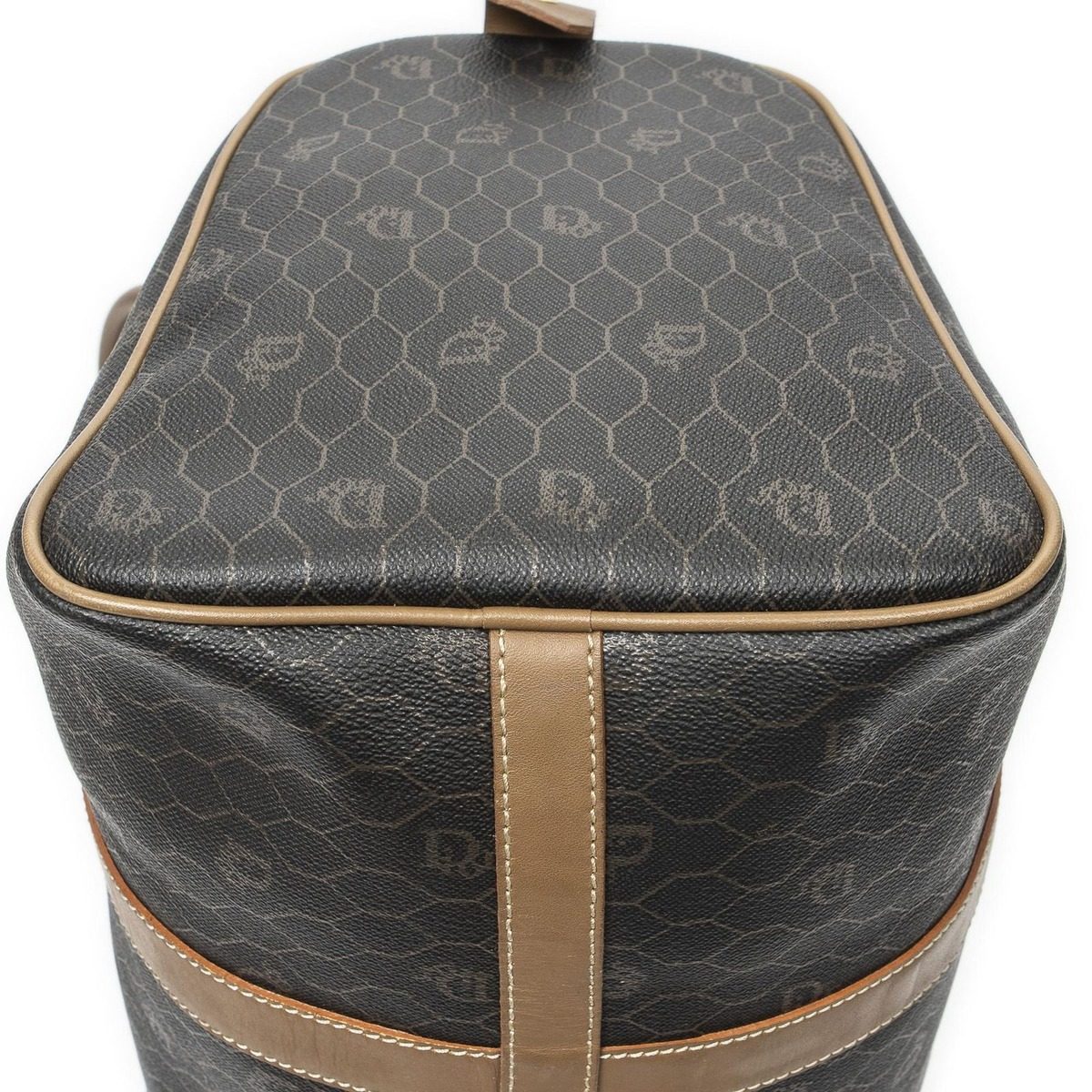 Dior Vintage Small Travel Boston Dark Gray Brown Honeycomb Canvas Shoulder Bag — view 8