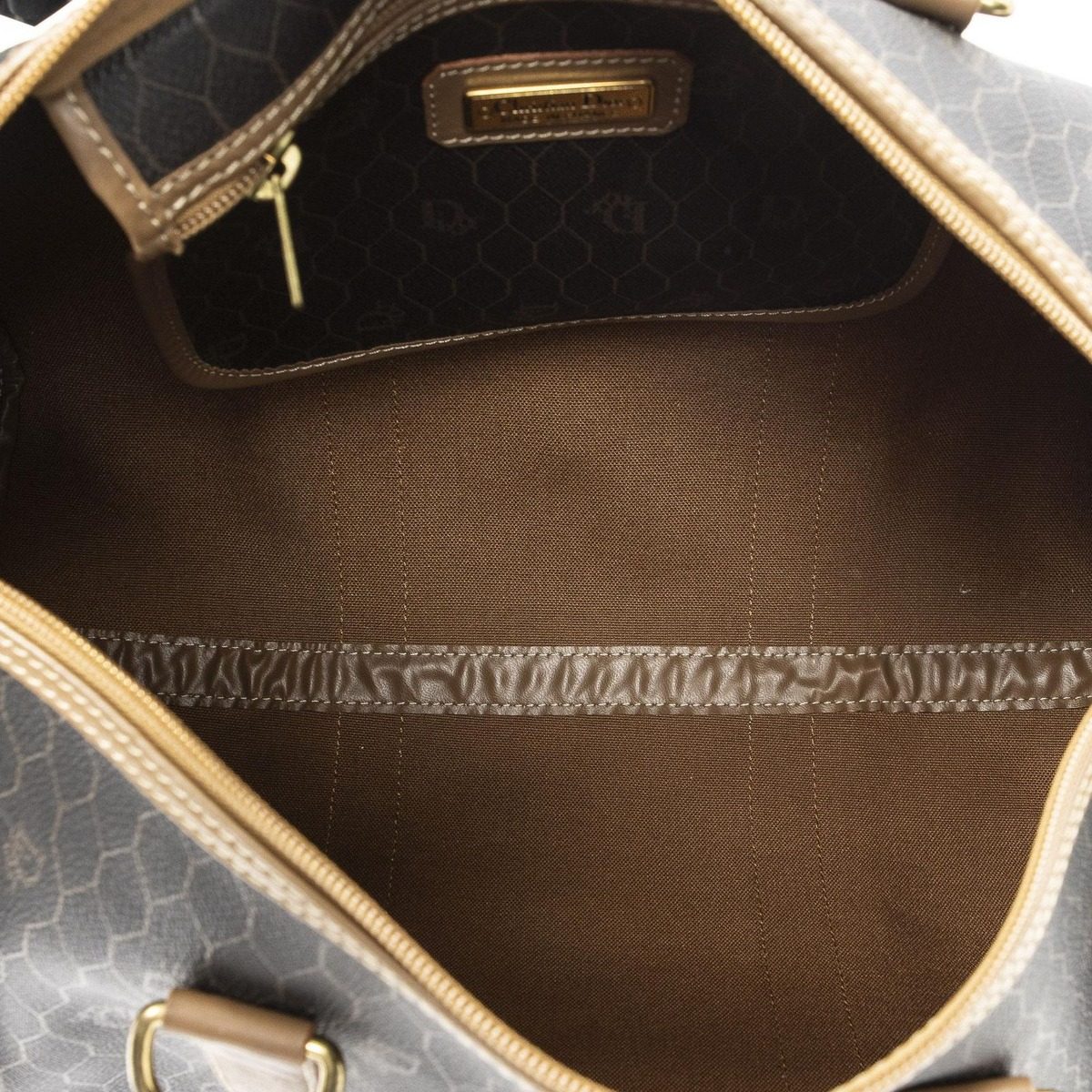 Dior Vintage Small Travel Boston Dark Gray Brown Honeycomb Canvas Shoulder Bag — view 9