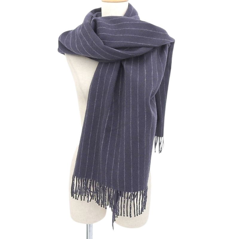 Hermes Y2K Vintage Made In England 100% Cashmere Striped Fringe Shawl Scarf 185