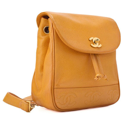 Chanel Backpack Caviar Skin Triple Coco Turnlock Yellow Gold Hardware Women's