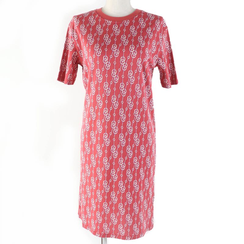 Hermes 2022ss 2e4501dg 100% Cotton Cliquetis Pattern Short Sleeves Dress Red 34