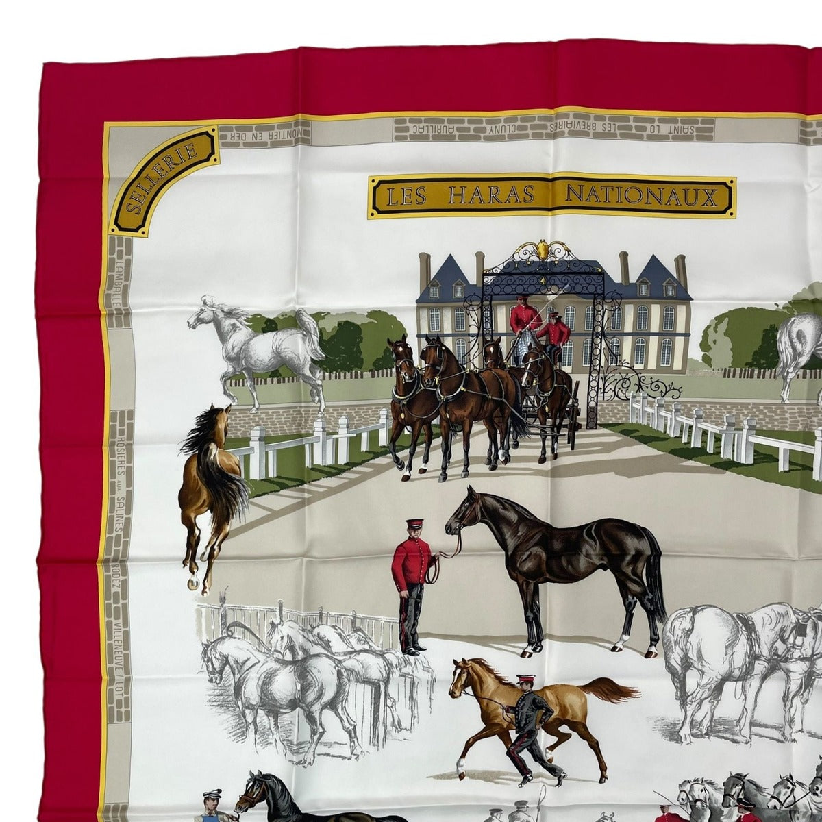 Hermes Scarf Silk Carre 90 les Haras Nationaux National Stallion Farm Red — view 2