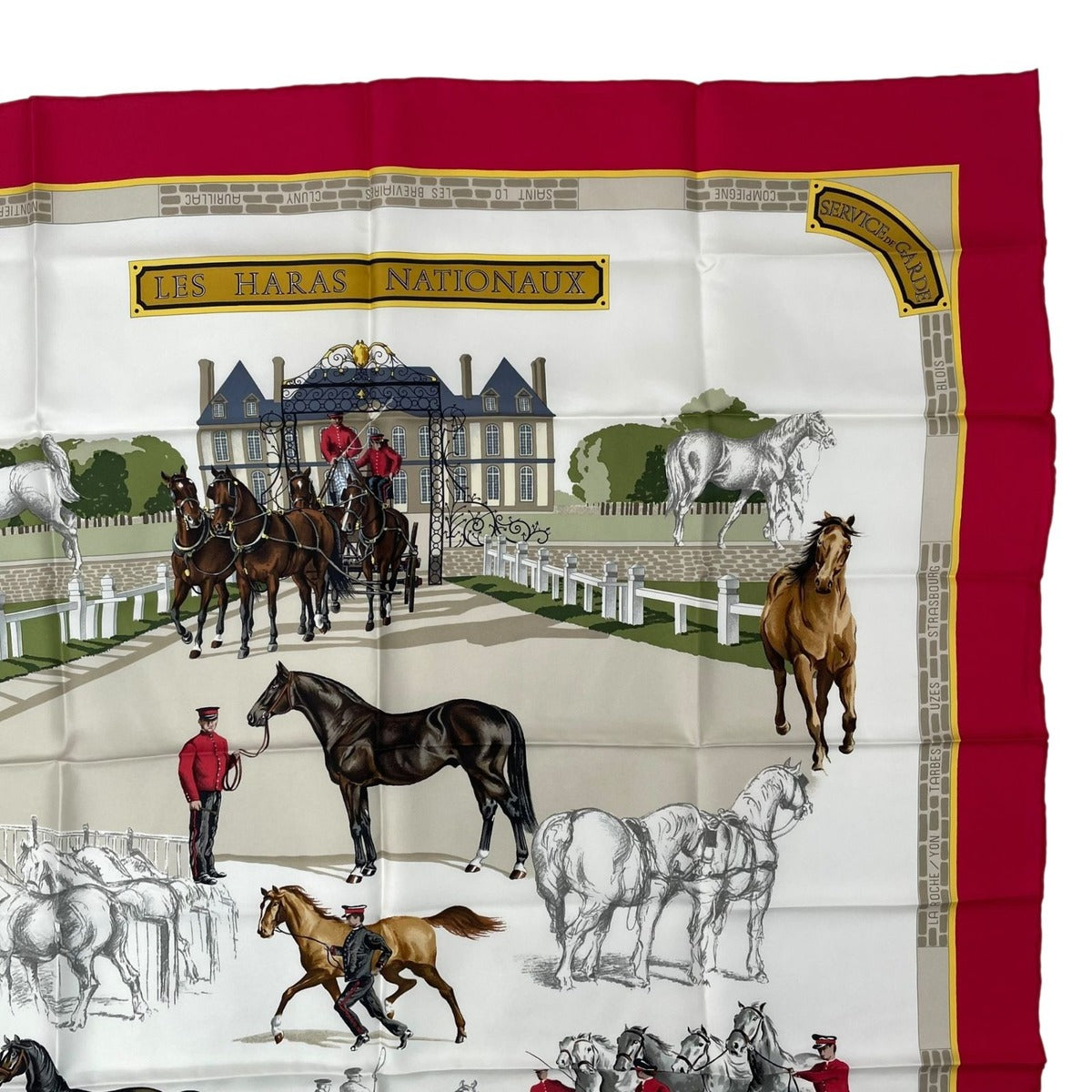 Hermes Scarf Silk Carre 90 les Haras Nationaux National Stallion Farm Red — view 3