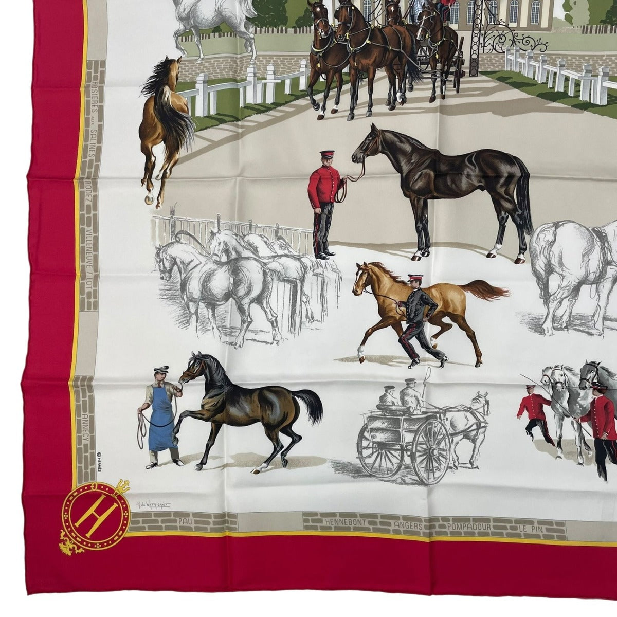 Hermes Scarf Silk Carre 90 les Haras Nationaux National Stallion Farm Red — view 4