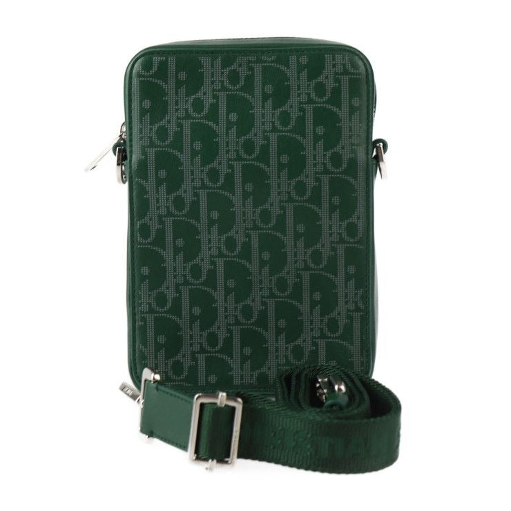 Christian Dior World Tour Messenger Pouch Shoulder Bag 2 Leather Green