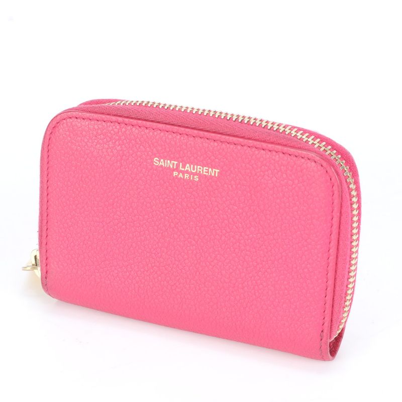 Saint Laurent Paris YSL Leather Coin Case Coin Purse Compact Wallet Round