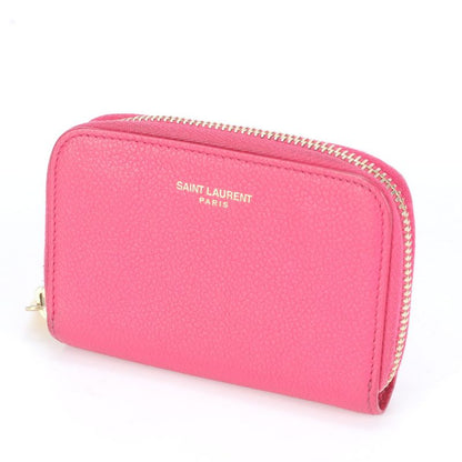 Saint Laurent Paris YSL Leather Coin Case Coin Purse Compact Wallet Round
