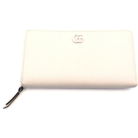 Gucci Petit Marmont Zip Around Wallet Card Case White Leather Silver
