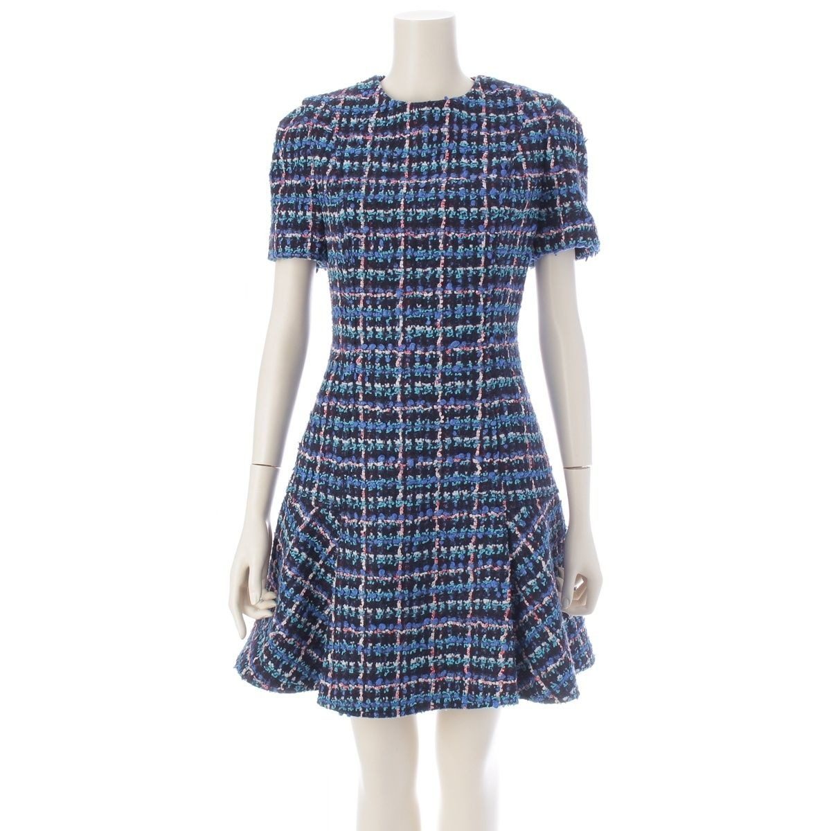 Louis Vuitton Wool Nylon Short Sleeve Skater Dress Blue 34
