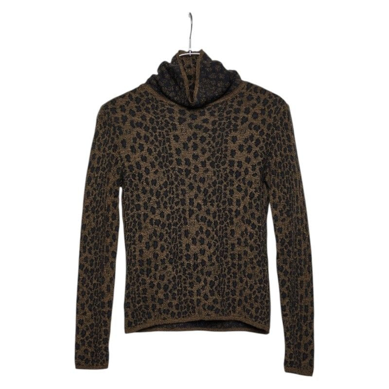 Fendi Leopard High Neck Top Long Sleeve Sweater Brown Black Wool
