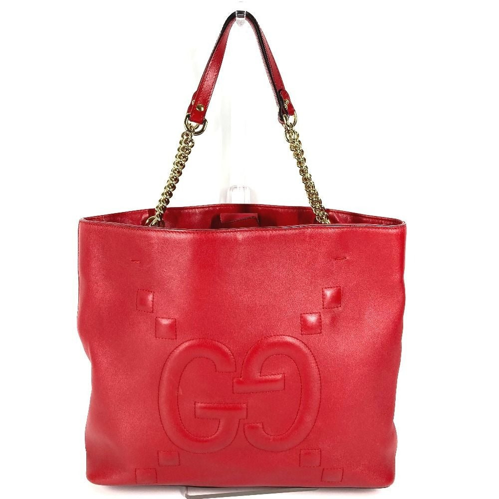 Gucci Shoulder Bag Interlocking Chain Tote Leather Red