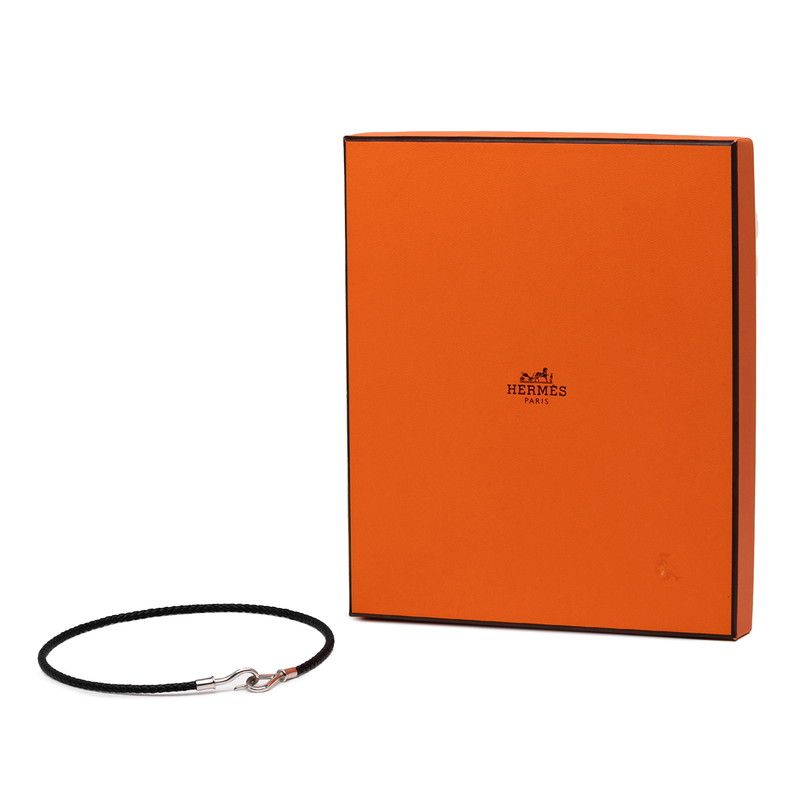 Hermes Jumbo Choker Bracelet Black Silver Hardware Leather Metal Women Hermes