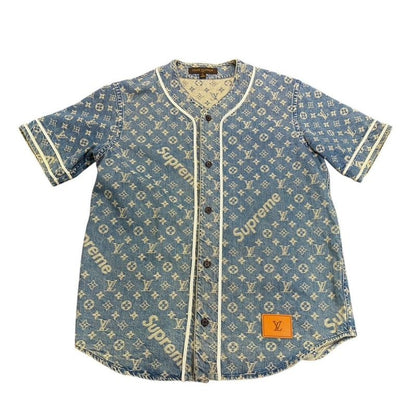 Louis Vuitton Baseball Shirt Hdd92 Wall Monogram Denim Short Sleeve S Size 2254