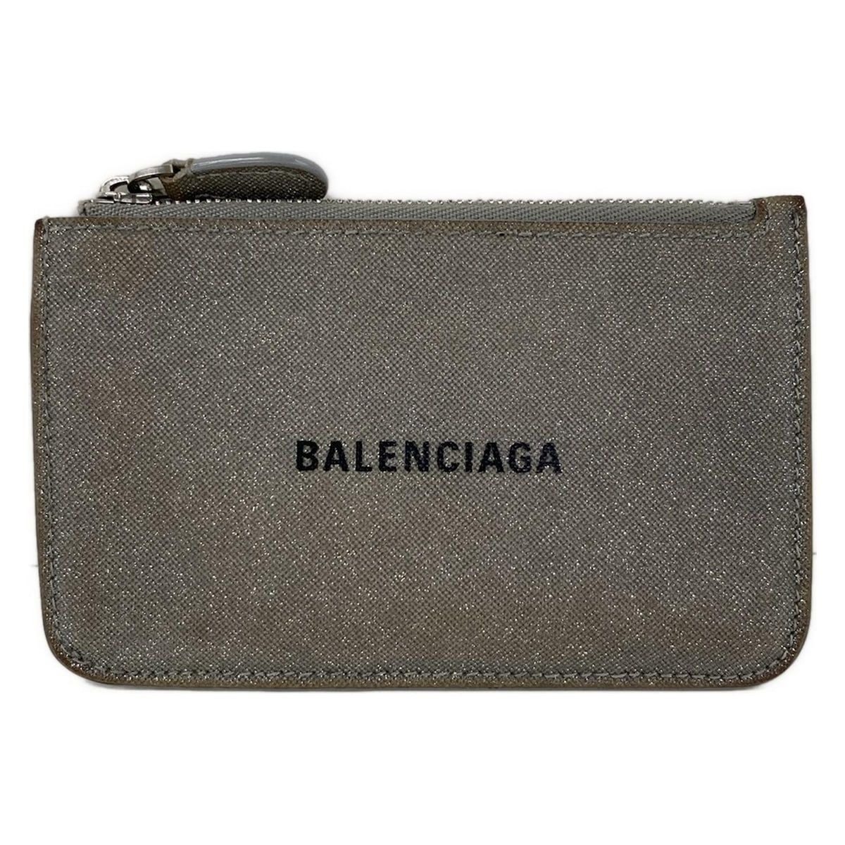 Balenciaga Coin Case Gray Glitter Fragment Card Leather