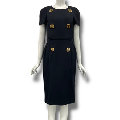 Chanel Dress Gripois Jeweled Wool 40 Black