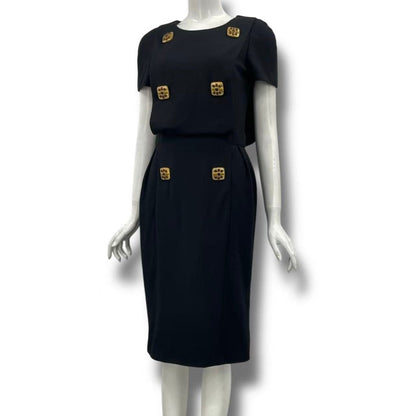 Chanel Dress Gripois Jeweled Wool 40 Black — view 2