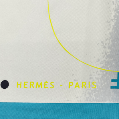 Hermes Carre 90 Scarf Map-patterned Silk Blue