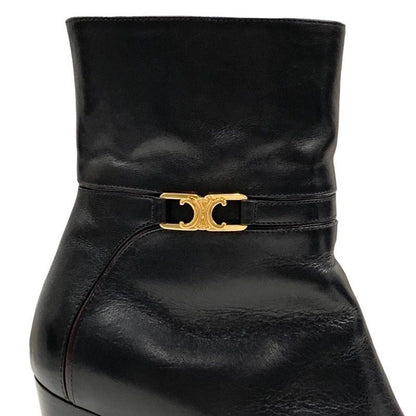 Celine Boots Short Boots Shoes Leather Black Gold Triomphe